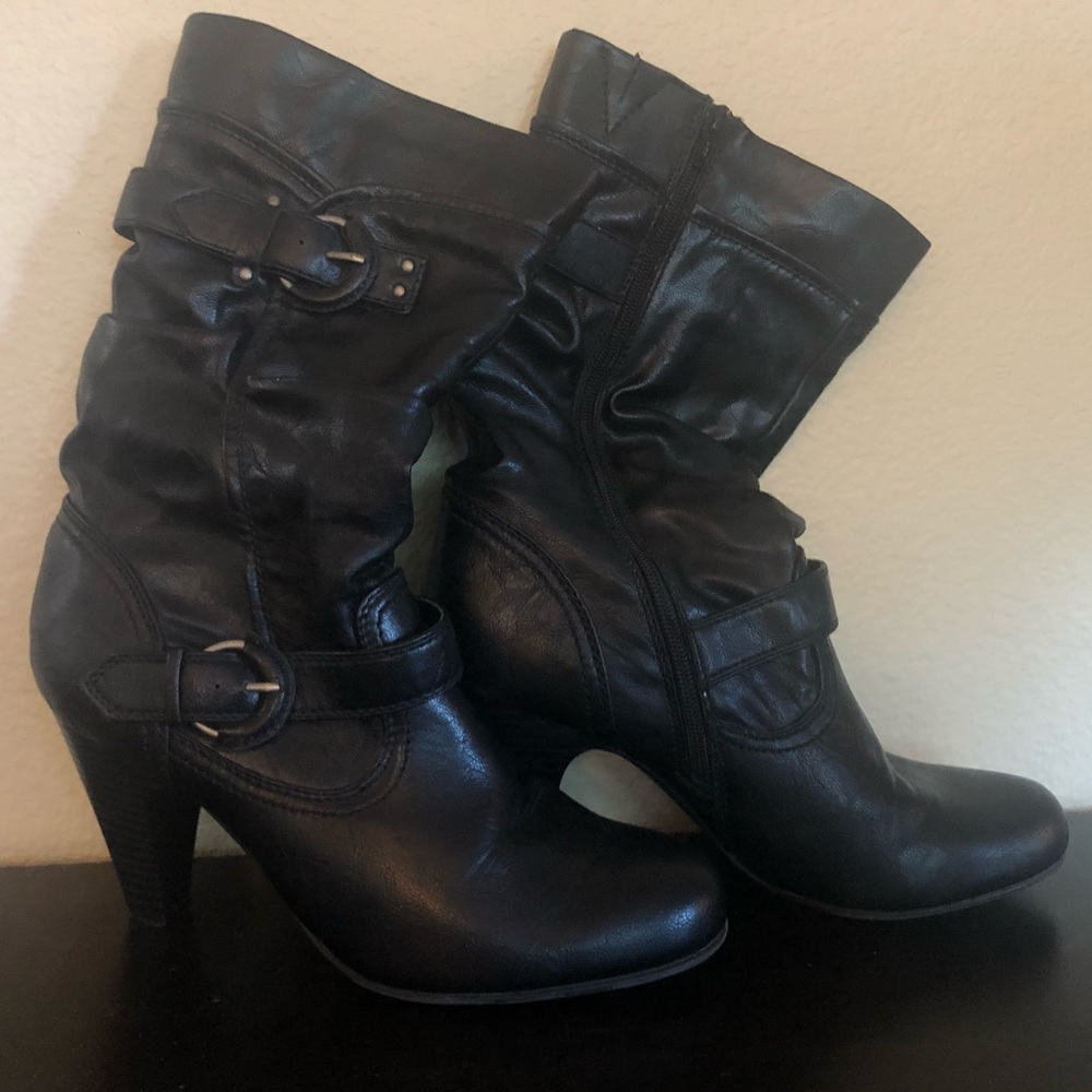 Black boots, mid-calf w/ 4in heel, women’s size 11